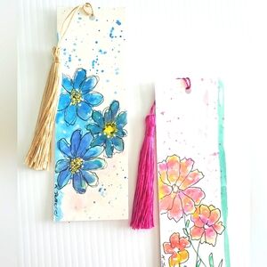 Hand Painted Floral Watercolor Bookmarks with Tassels
